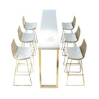 Tables de bar somptueuses en bois blanc et métal doré, style traîneau
