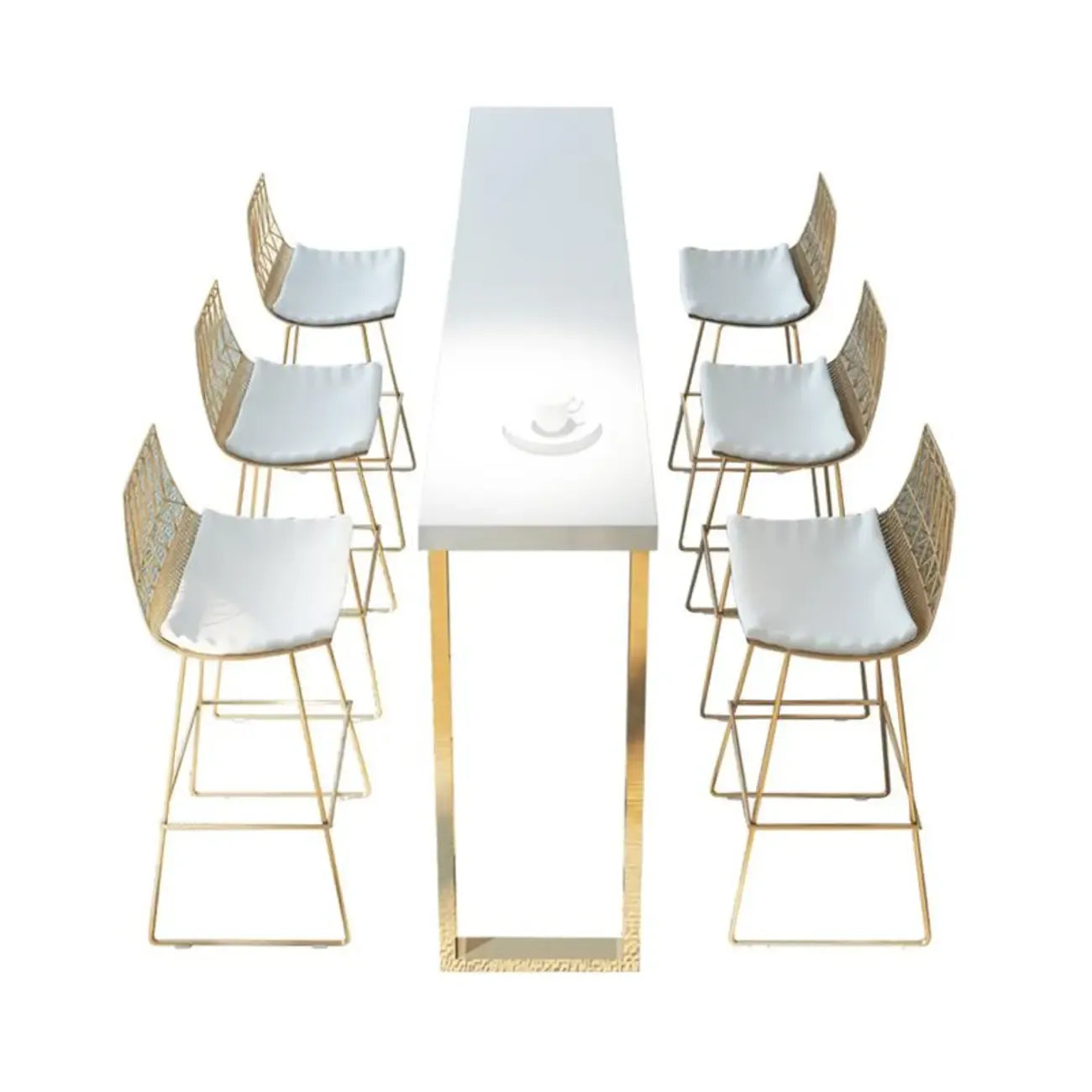 Tables de bar somptueuses en bois blanc et métal doré, style traîneau