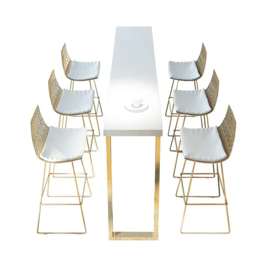 Tables de bar somptueuses en bois blanc et métal doré, style traîneau