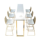 Tables de bar somptueuses en bois blanc et métal doré, style traîneau