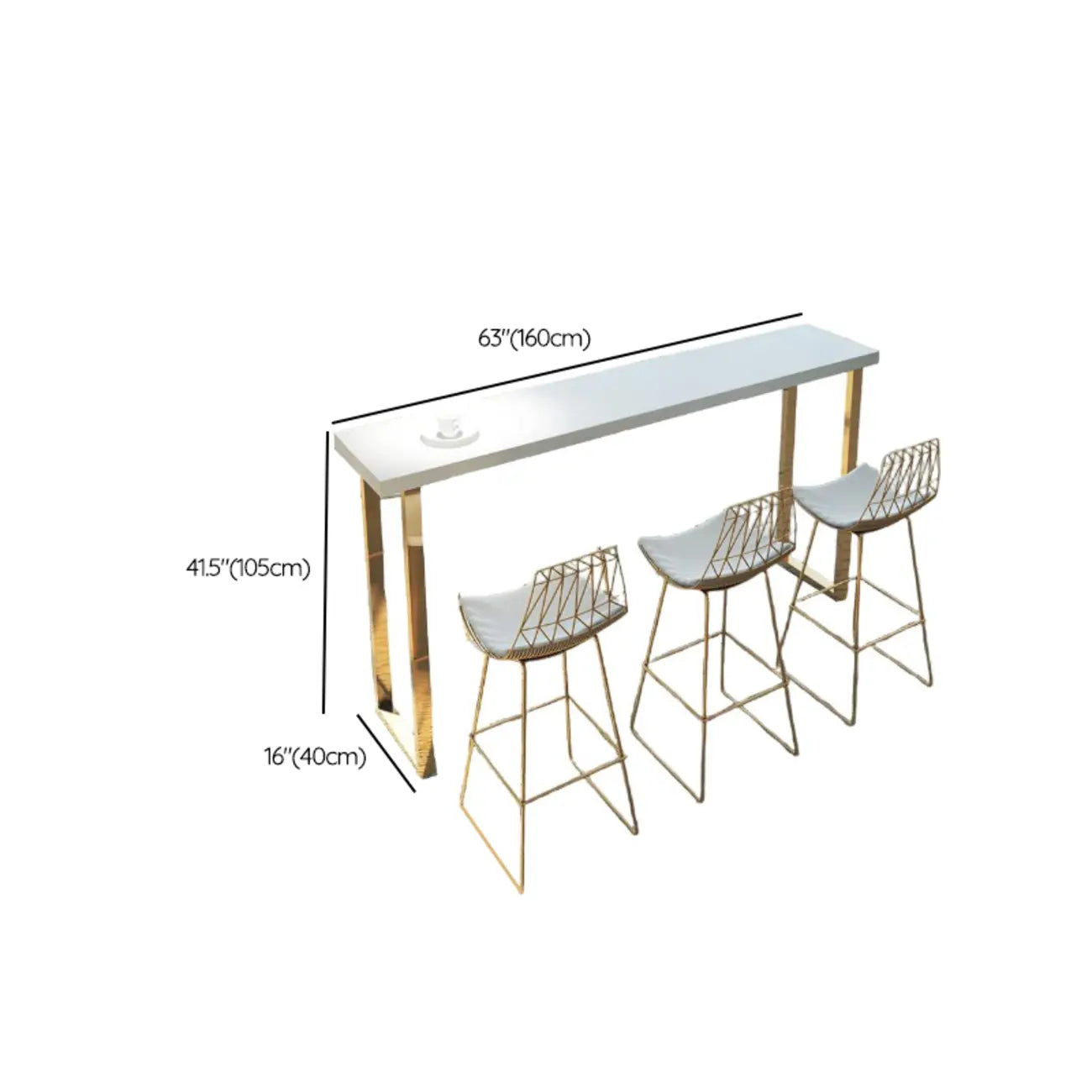 Tables de bar somptueuses en bois blanc et métal doré, style traîneau