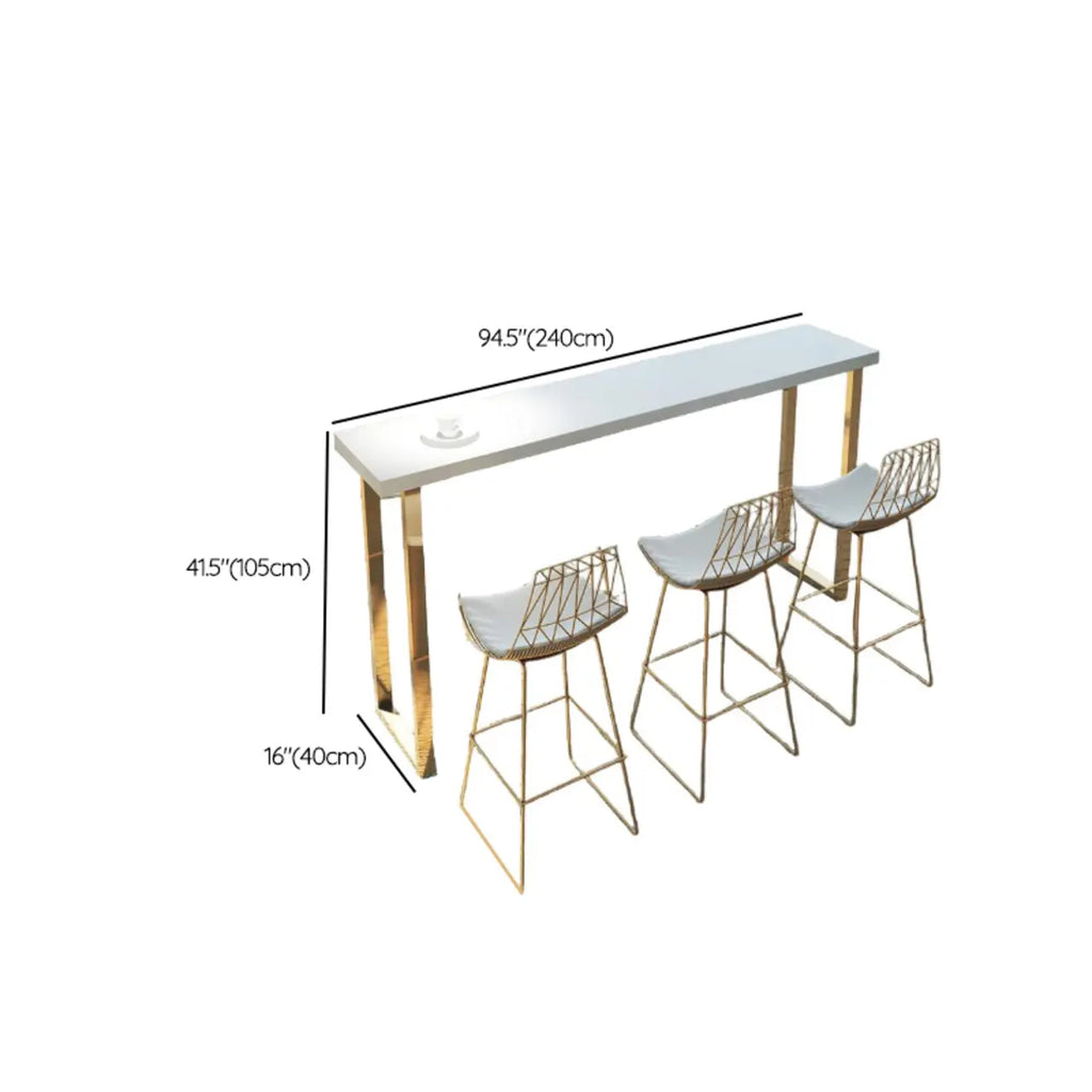Tables de bar somptueuses en bois blanc et métal doré, style traîneau