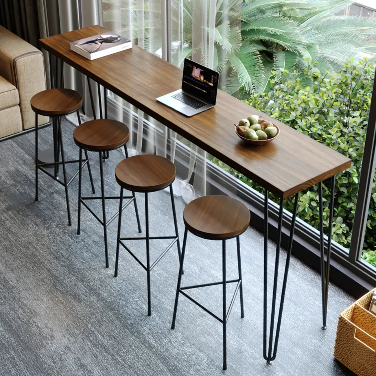 Table de bar moderne en bois brun et métal