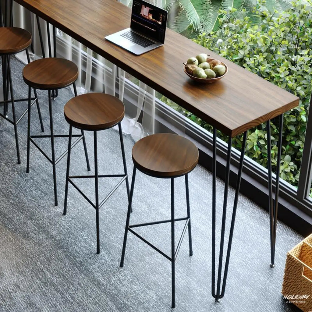 Table de bar moderne en bois brun et métal