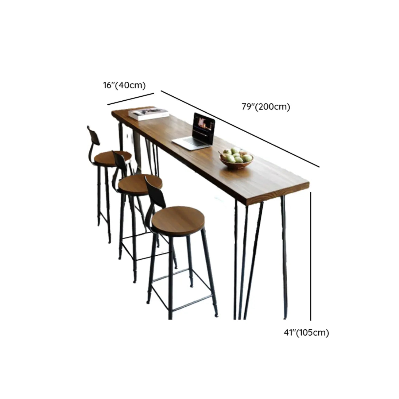 Table de bar moderne en bois brun et métal