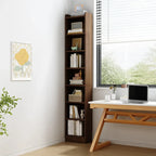 Bibliothèque d'angle compacte et haute en bois à 5 niveaux