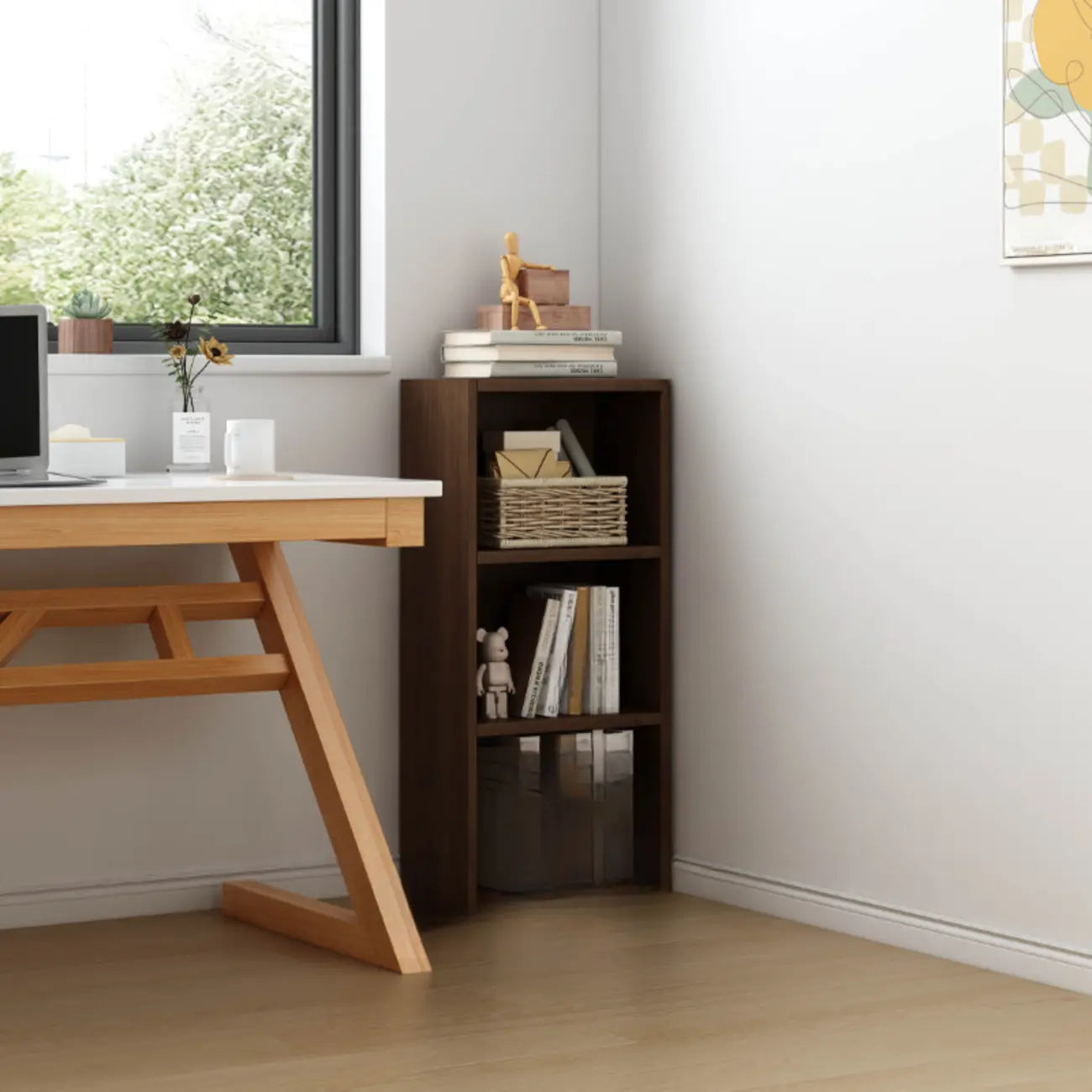 Bibliothèque d'angle compacte et haute en bois à 5 niveaux