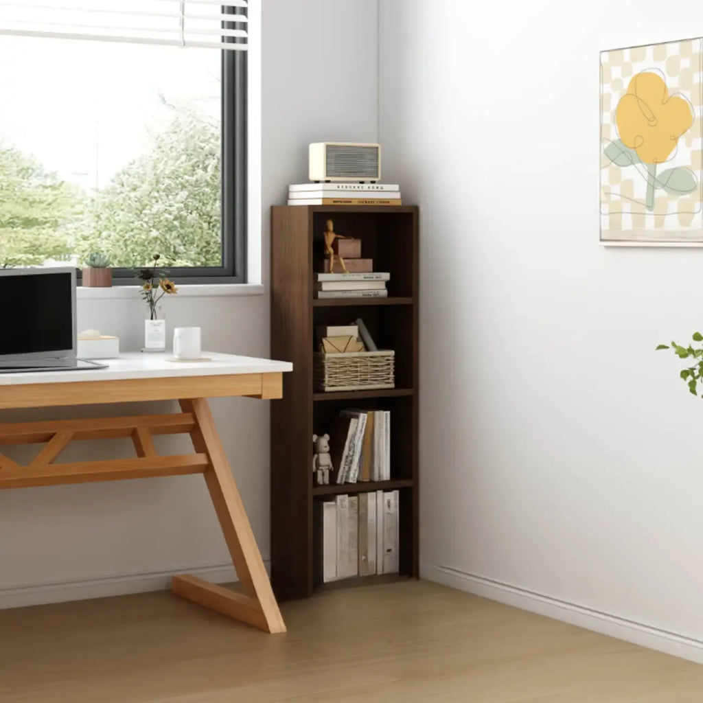 Bibliothèque d'angle compacte et haute en bois à 5 niveaux