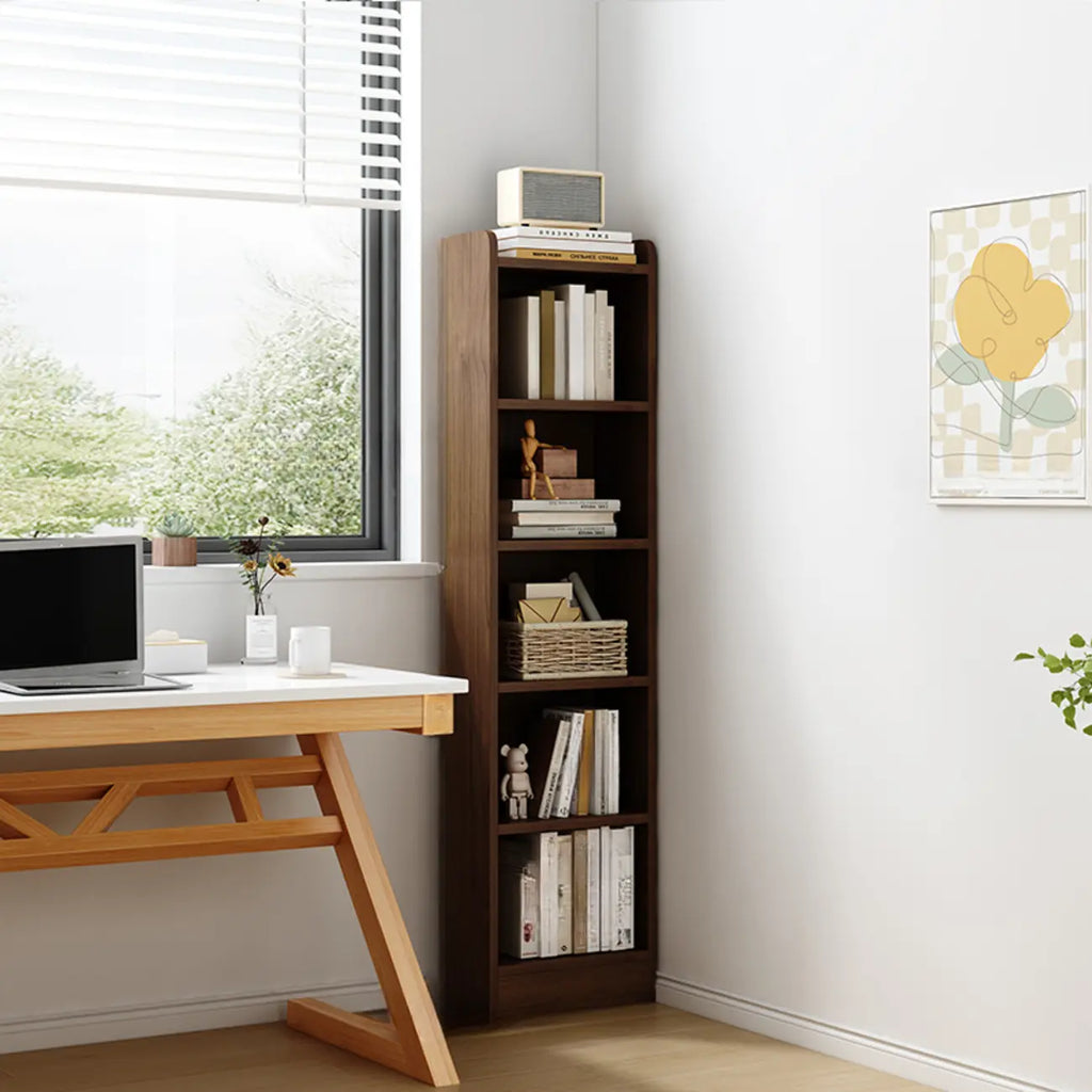 Bibliothèque d'angle compacte et haute en bois à 5 niveaux