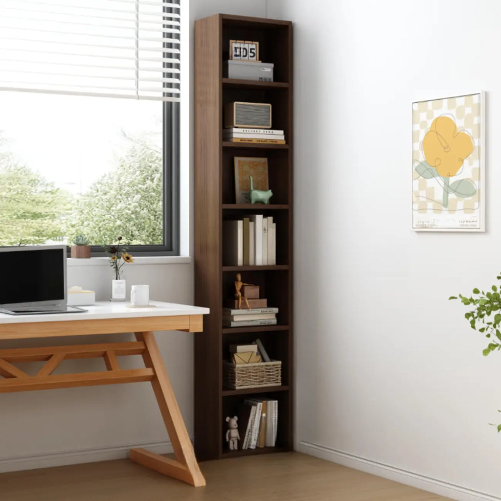 Bibliothèque d'angle compacte et haute en bois à 5 niveaux