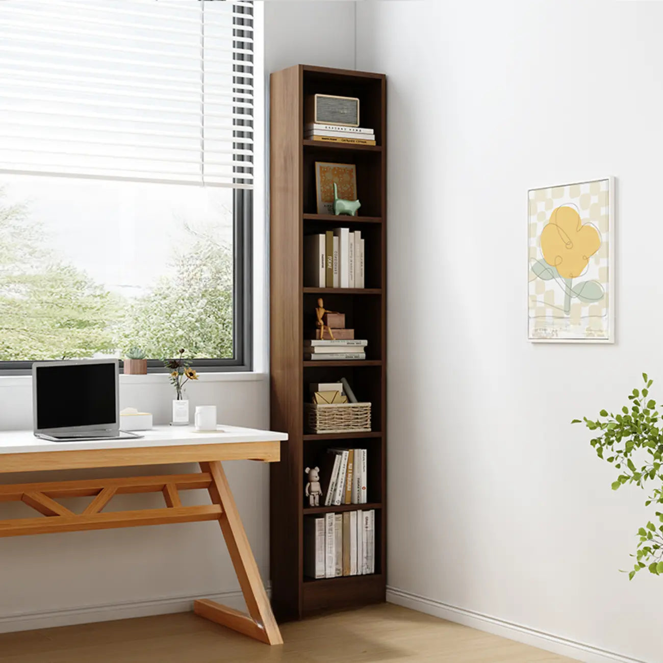 Bibliothèque d'angle compacte et haute en bois à 5 niveaux