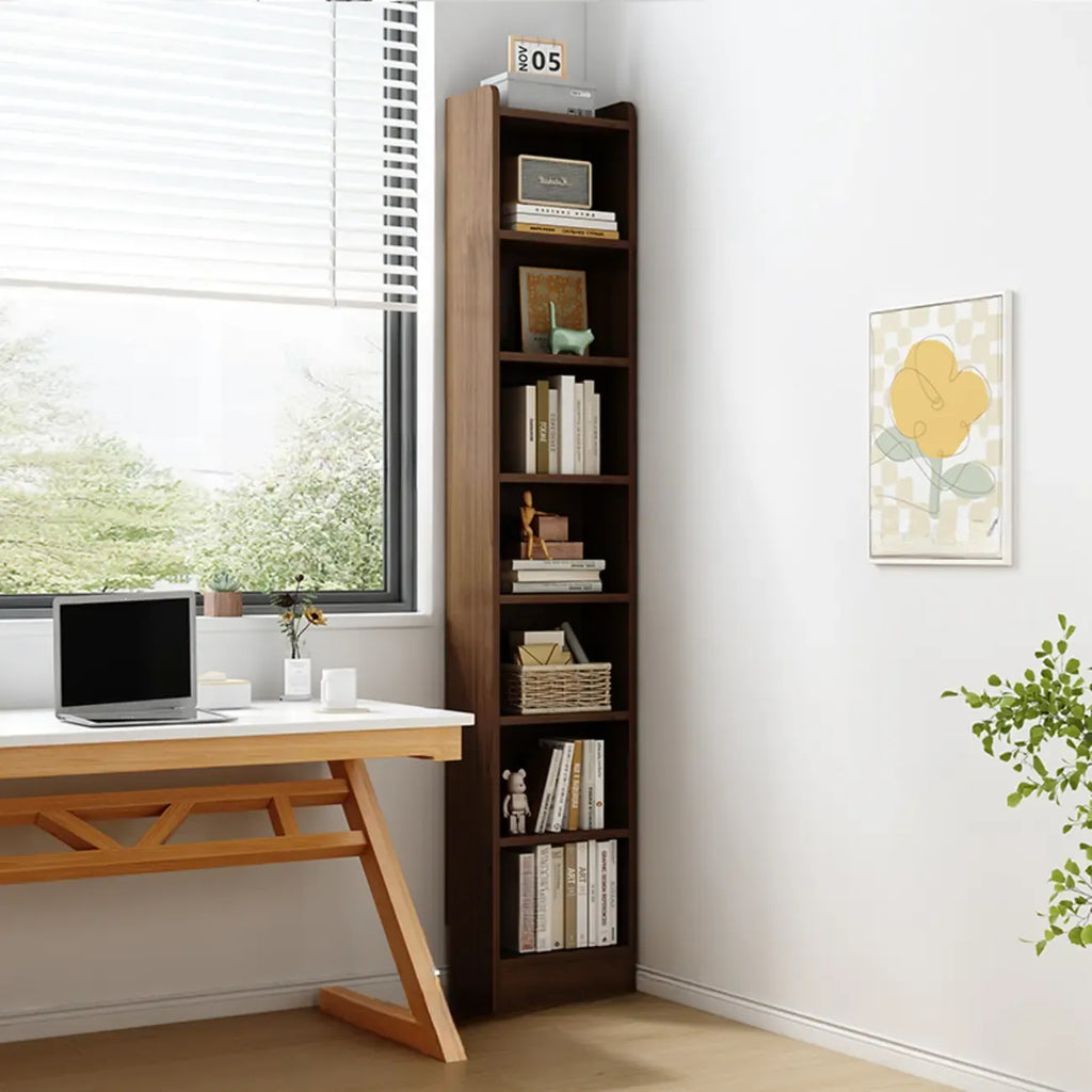Bibliothèque d'angle compacte et haute en bois à 5 niveaux
