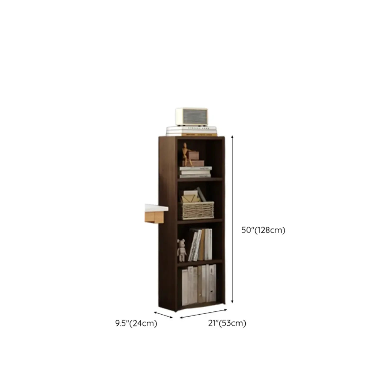 Bibliothèque d'angle compacte et haute en bois à 5 niveaux