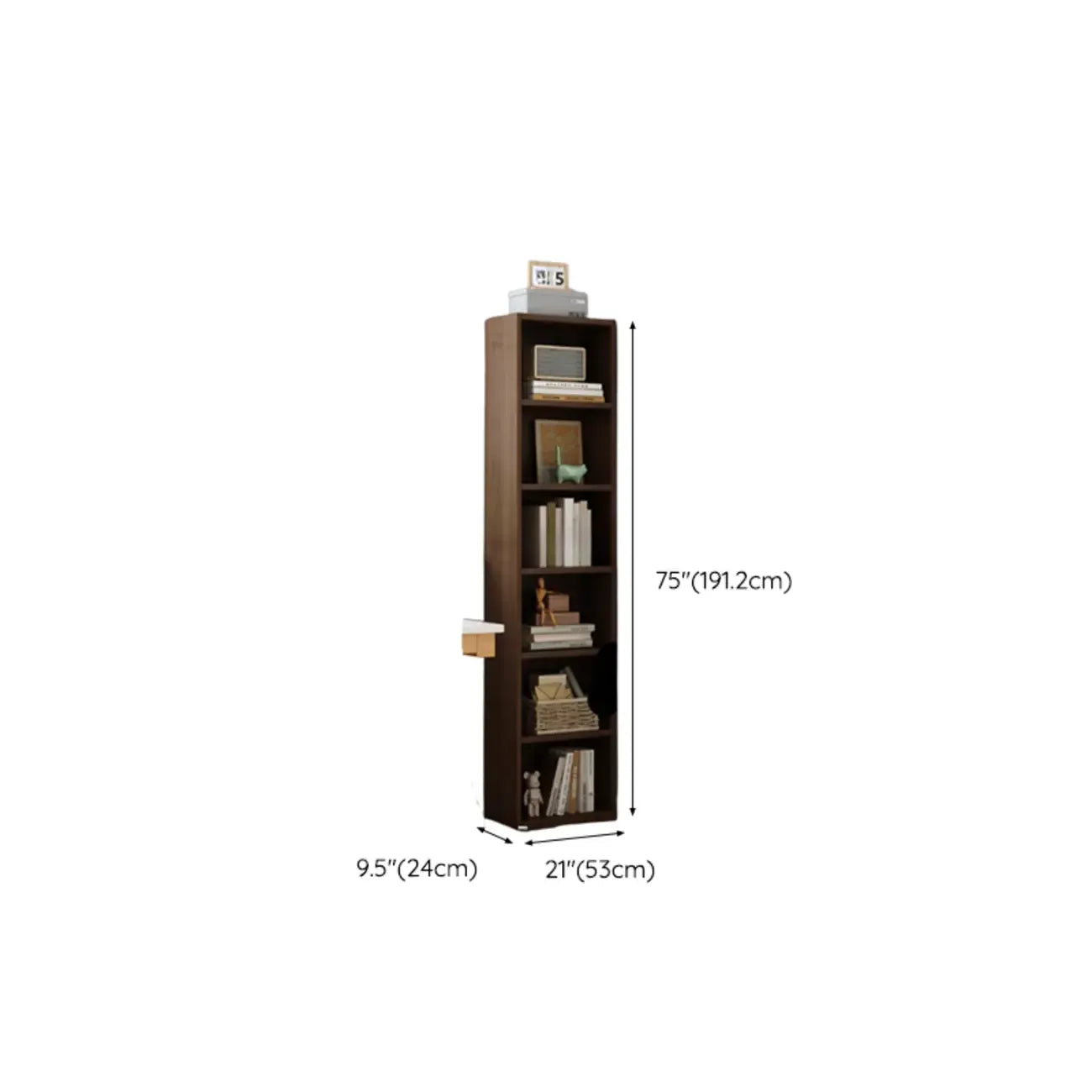 Bibliothèque d'angle compacte et haute en bois à 5 niveaux