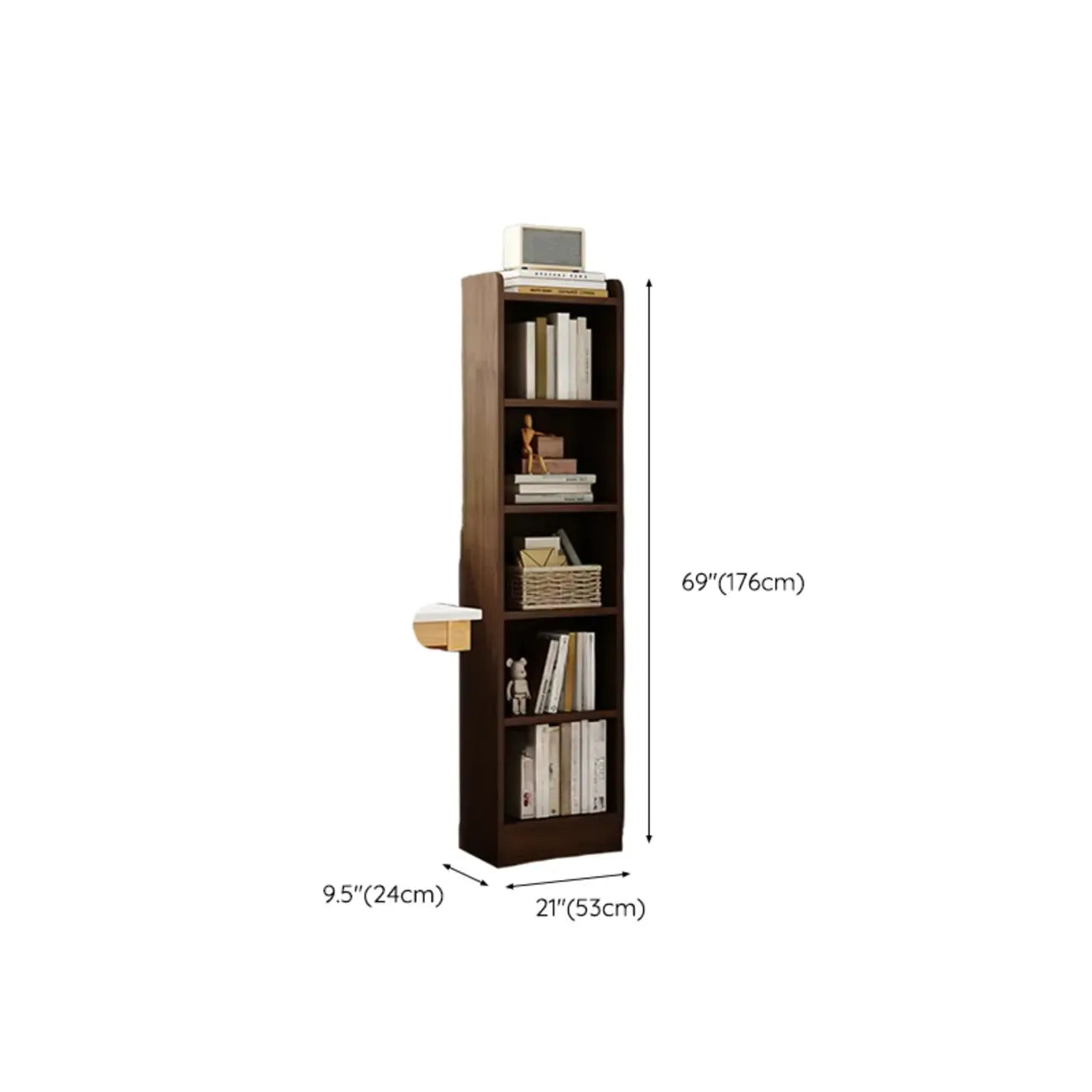 Bibliothèque d'angle compacte et haute en bois à 5 niveaux