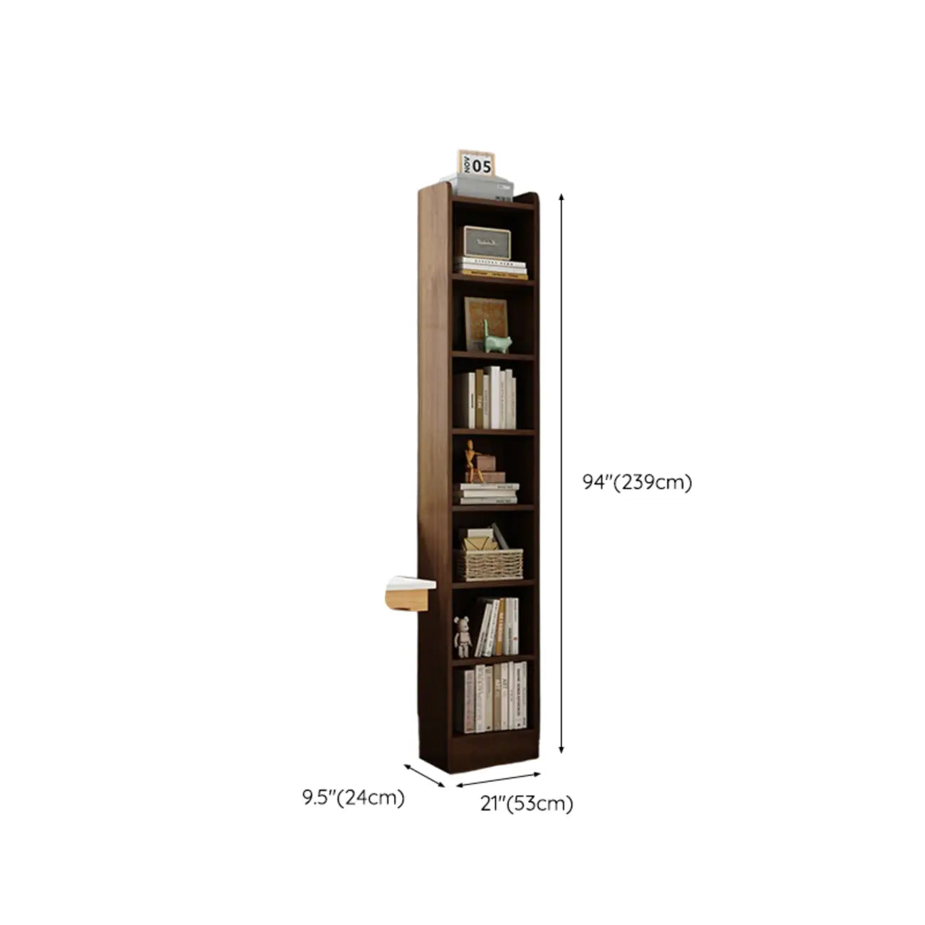 Bibliothèque d'angle compacte et haute en bois à 5 niveaux