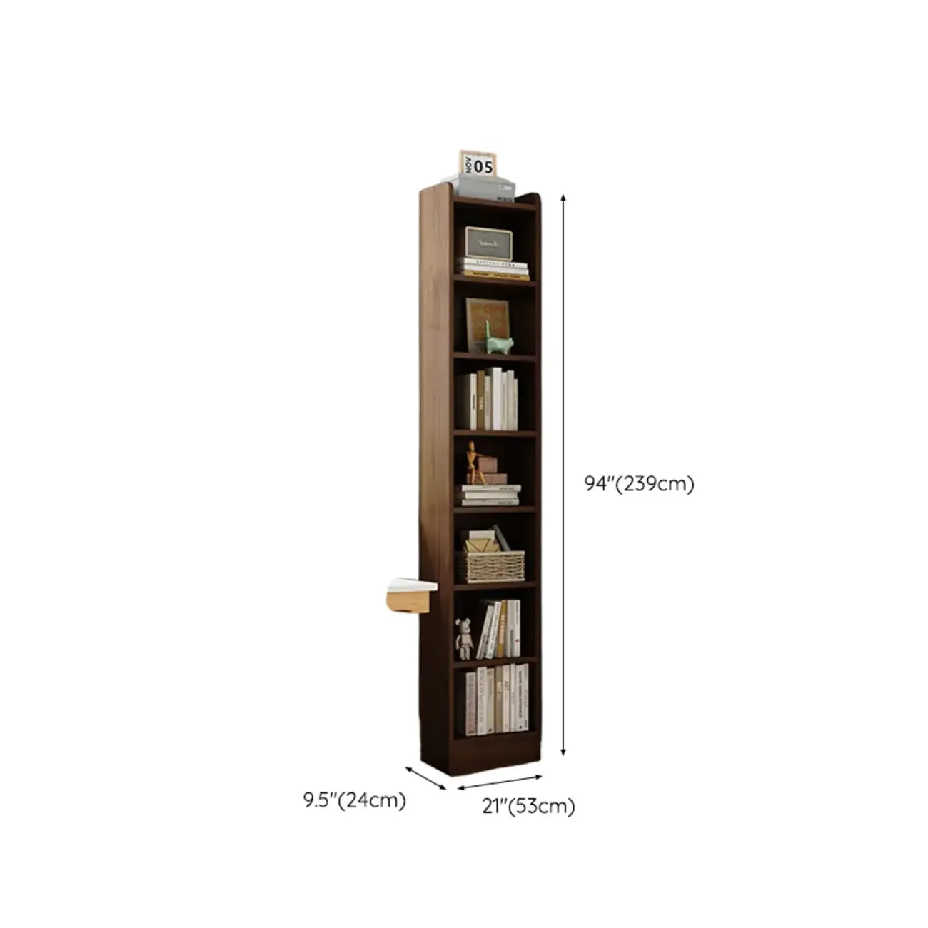 Bibliothèque d'angle compacte et haute en bois à 5 niveaux