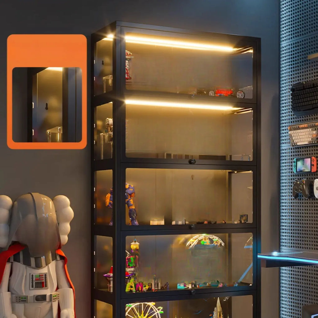 Vitrines modernes à 5 étagères en verre avec éclairage LED