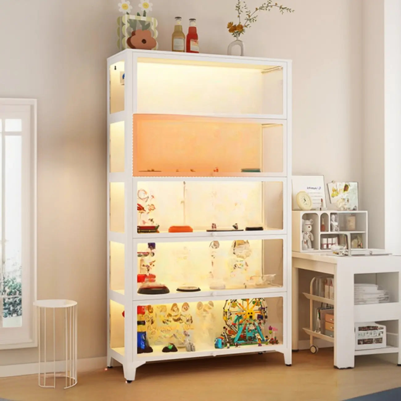 Vitrines modernes à 5 étagères en verre avec éclairage LED