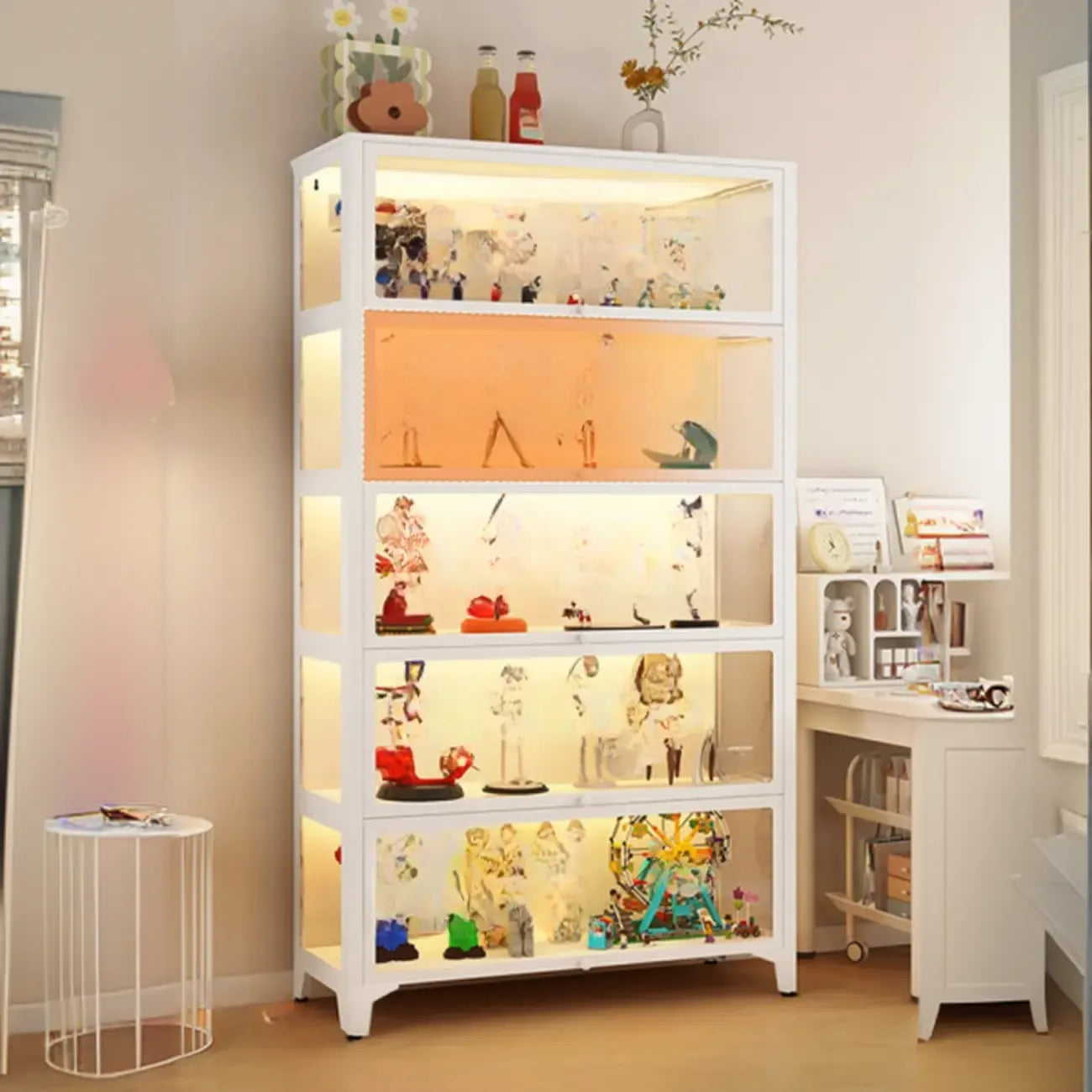 Vitrines modernes à 5 étagères en verre avec éclairage LED