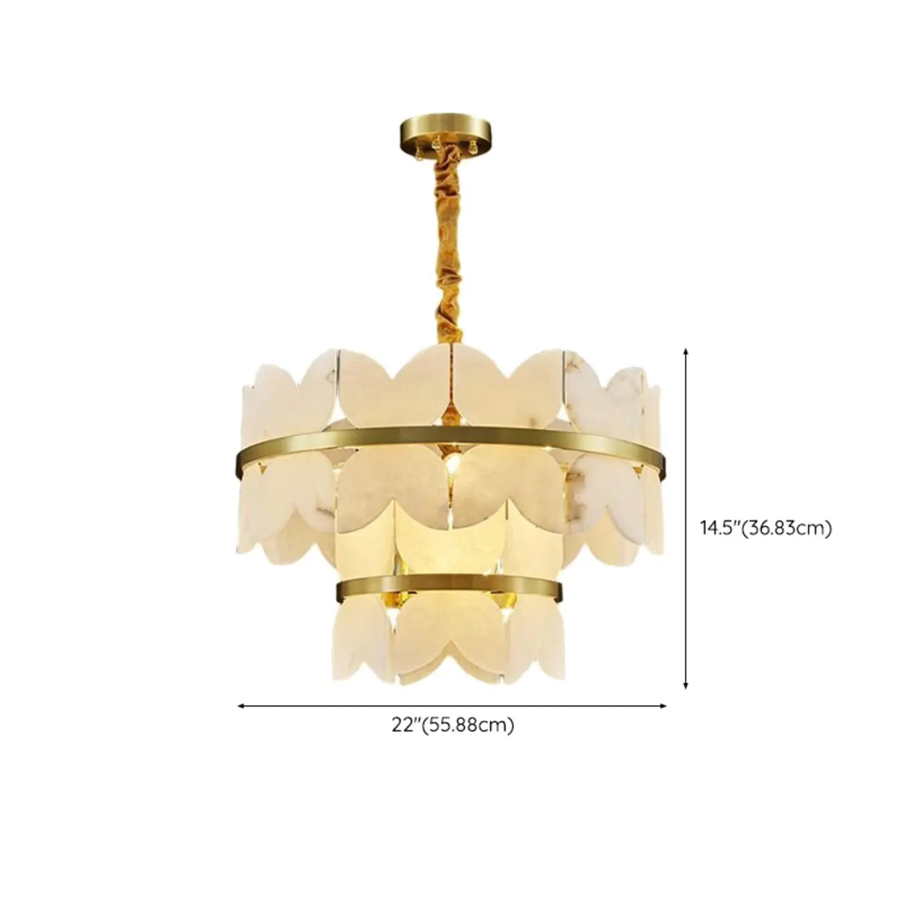 Luxueux lustre rond à plusieurs niveaux en albâtre doré