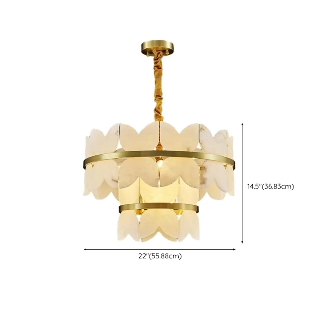 Luxueux lustre rond à plusieurs niveaux en albâtre doré