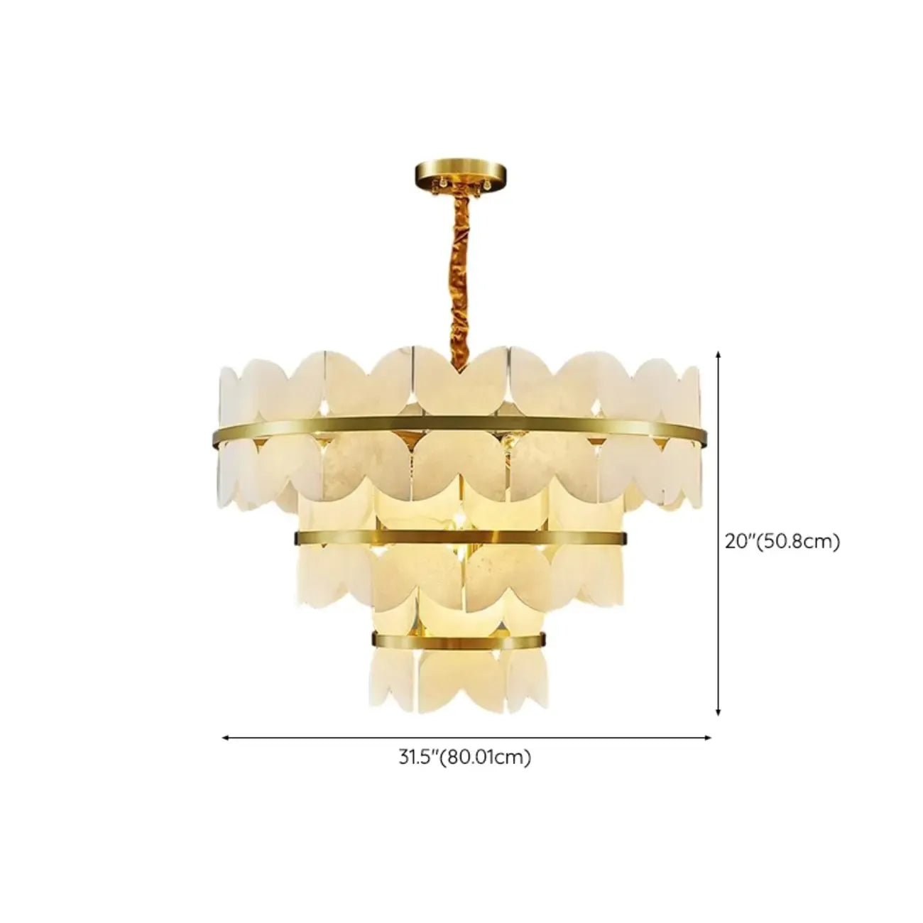 Luxueux lustre rond à plusieurs niveaux en albâtre doré