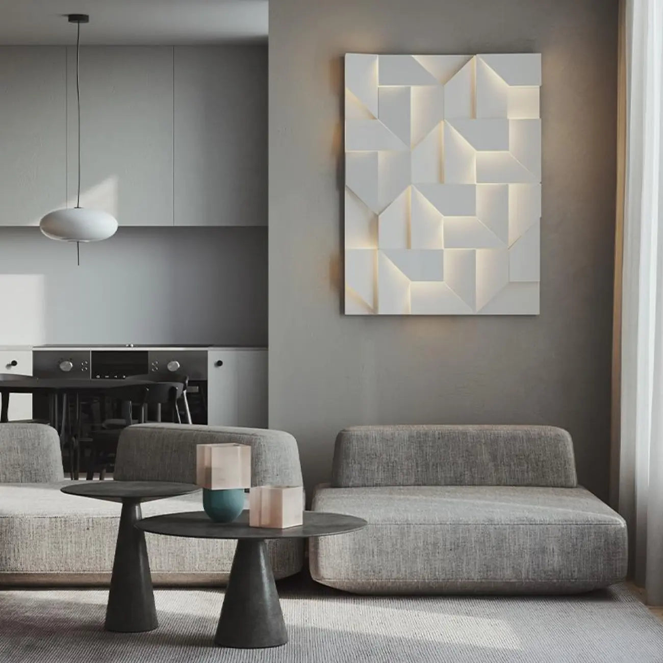 Applique murale LED géométrique en métal blanc Art Decor avec télécommande