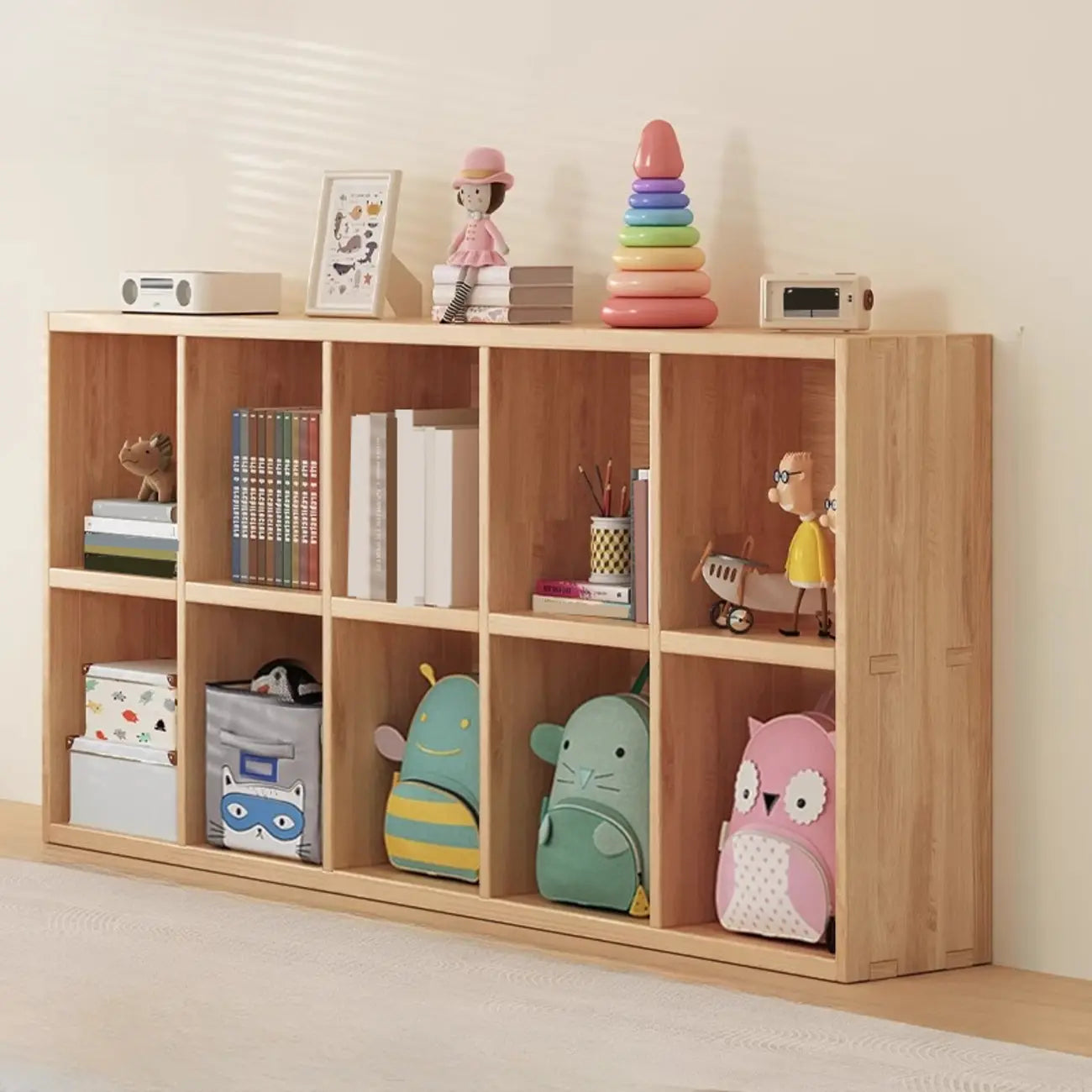 Étagères minimalistes horizontales en bois, style cube de rangement
