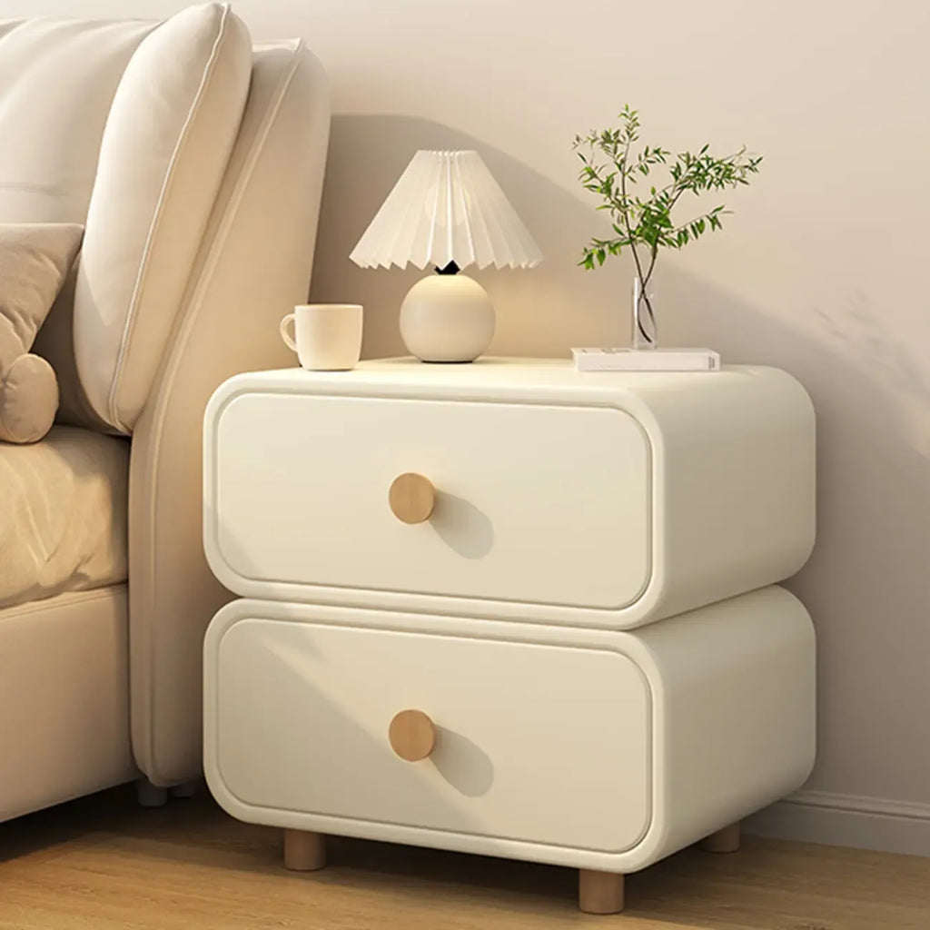 Table de chevet en bois blanc cassé à deux tiroirs pour chambre à coucher