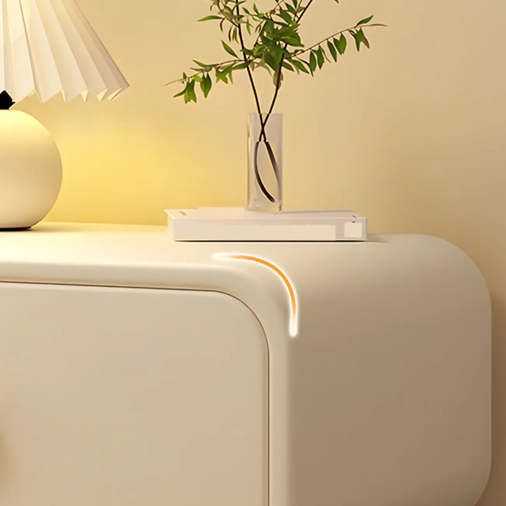 Table de chevet en bois blanc cassé à deux tiroirs pour chambre à coucher
