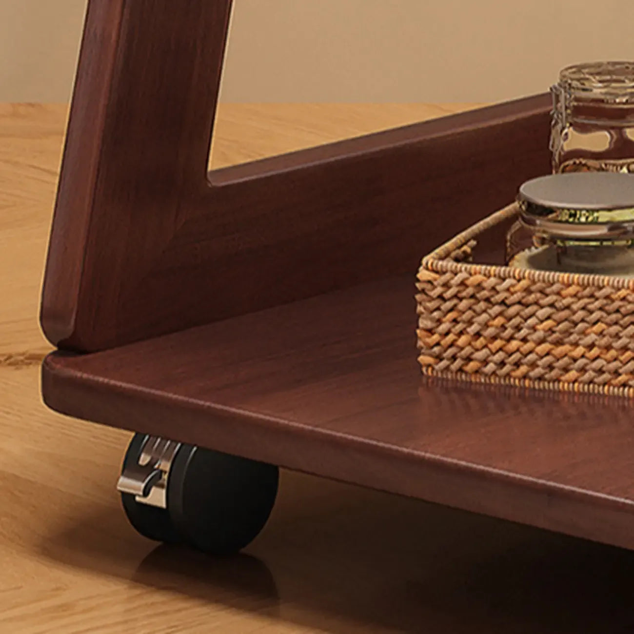 Tavolino laterale da divano mobile in legno a 2 livelli con ripiano portaoggetti