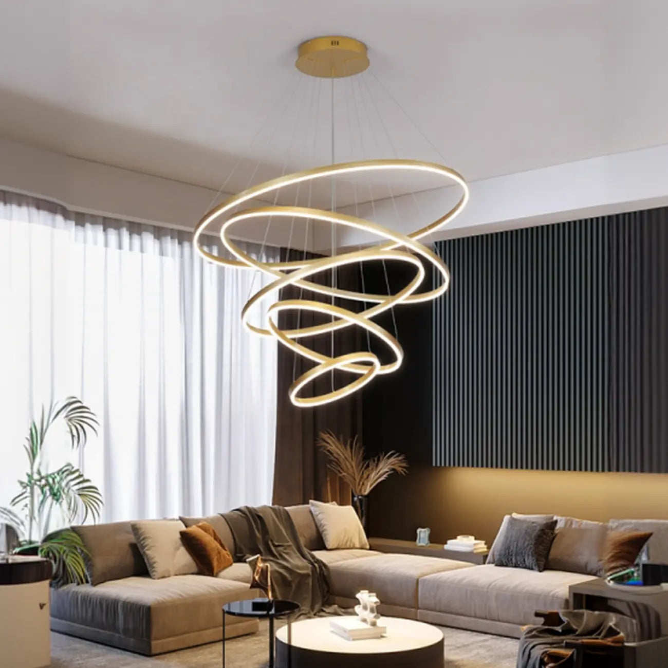 Lustre circulaire moderne à plusieurs niveaux avec télécommande LED pour escalier