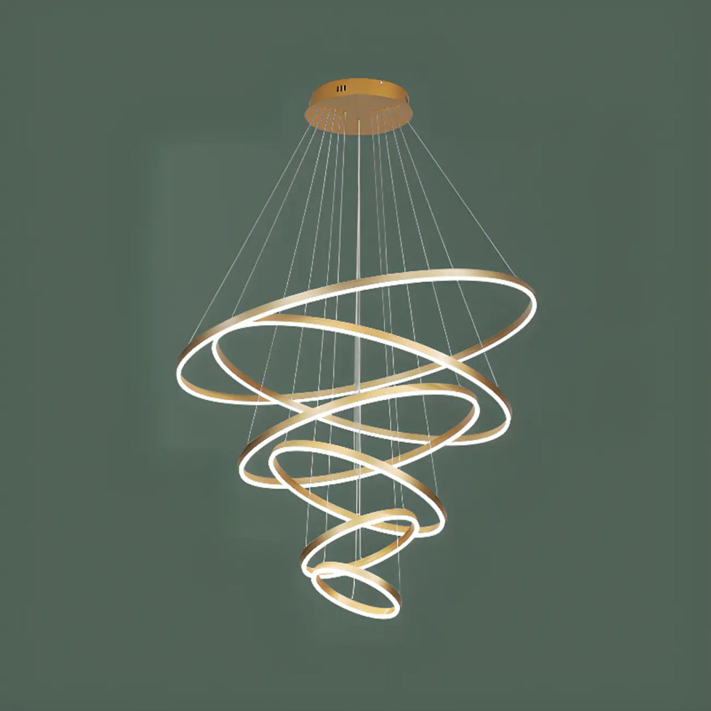 Lustre circulaire moderne à plusieurs niveaux avec télécommande LED pour escalier