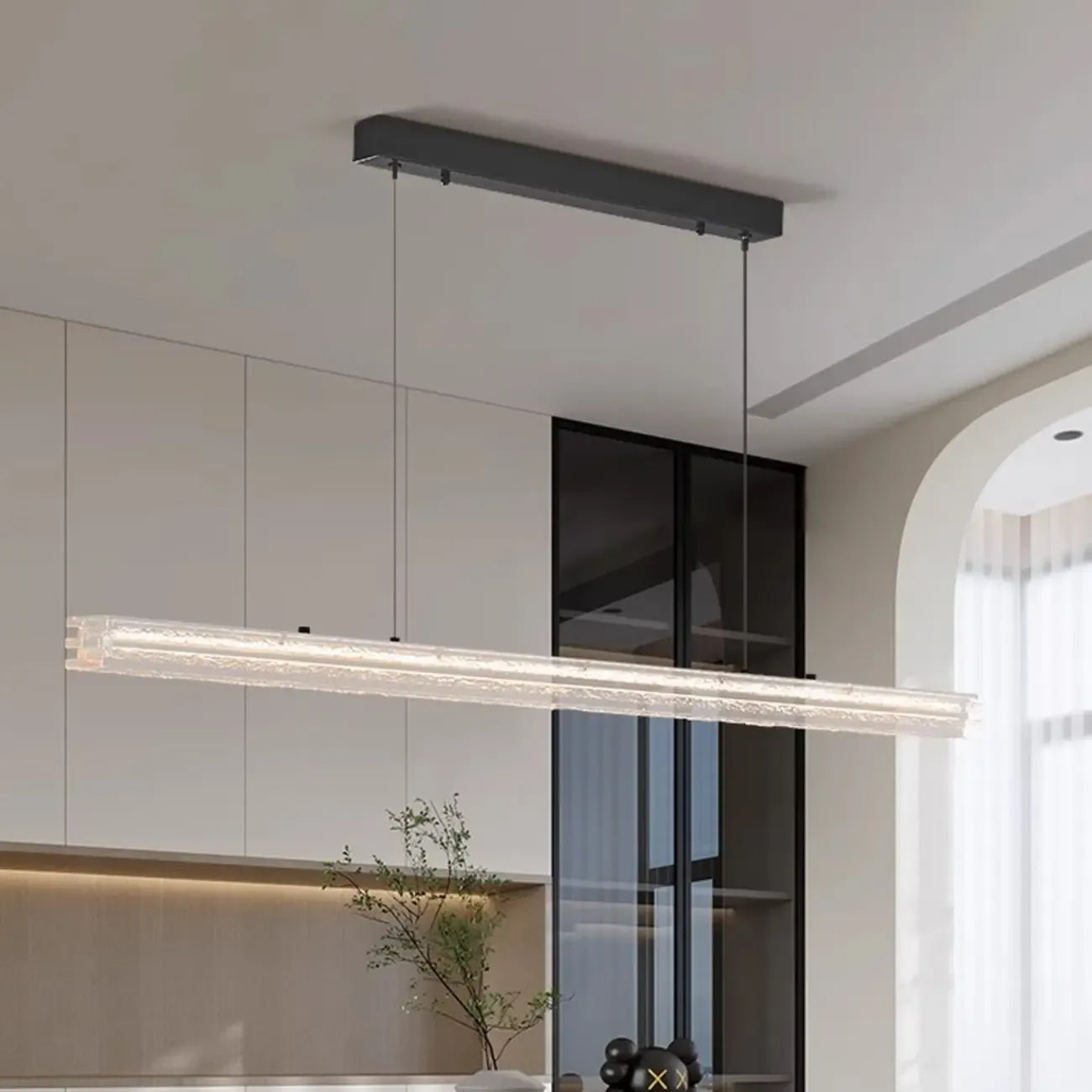Éclairage LED moderne en métal noir pour îlot de cuisine