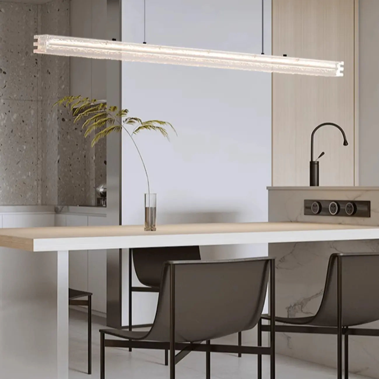 Éclairage LED moderne en métal noir pour îlot de cuisine