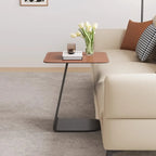 Table d'appoint carrée en métal avec plateau en cuir HomeyFad en forme de C