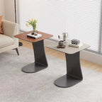 Table d'appoint carrée en métal avec plateau en cuir HomeyFad en forme de C