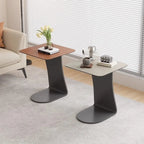 Table d'appoint carrée en métal avec plateau en cuir HomeyFad en forme de C