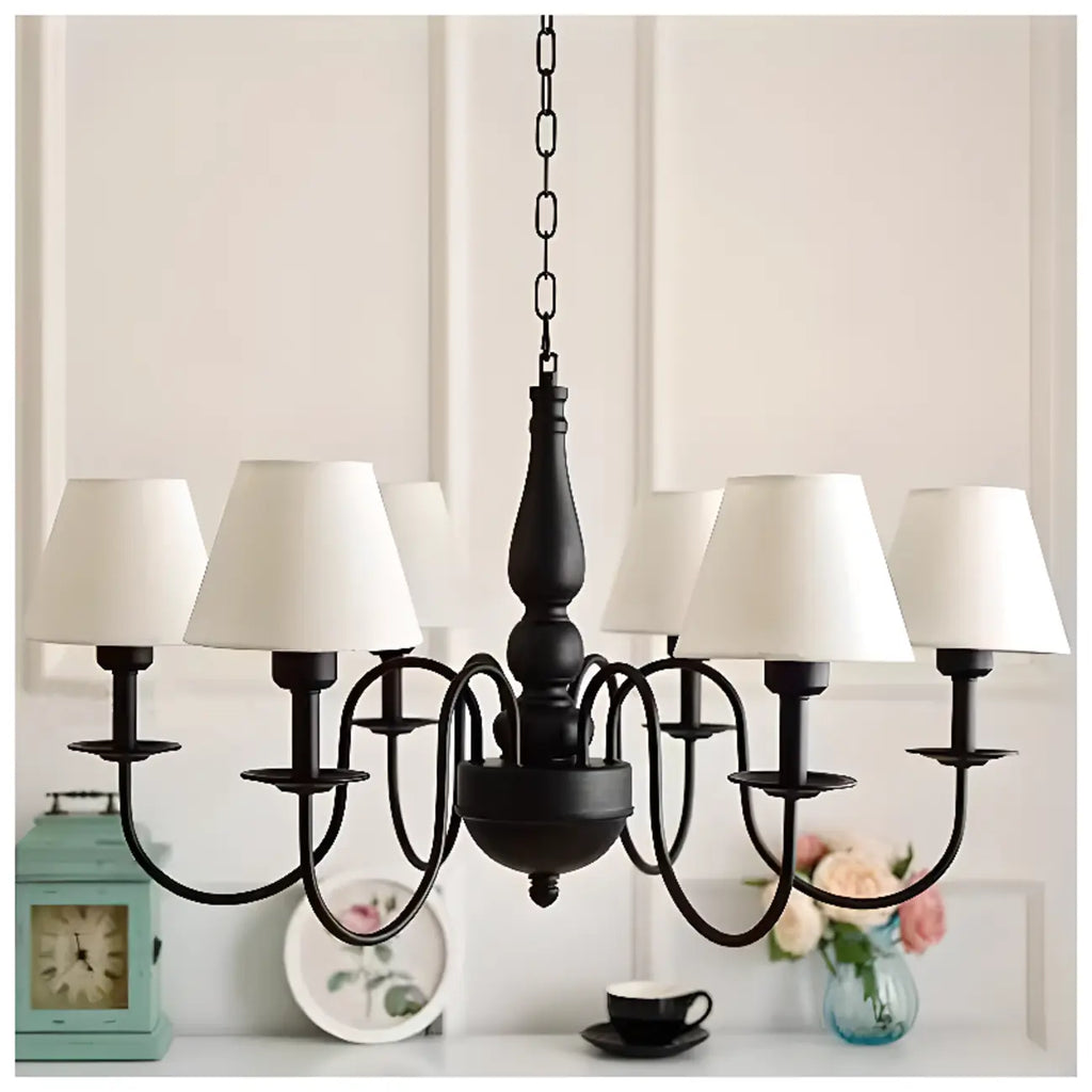 Lampadario 3-8 luci moderno classico in metallo e tessuto