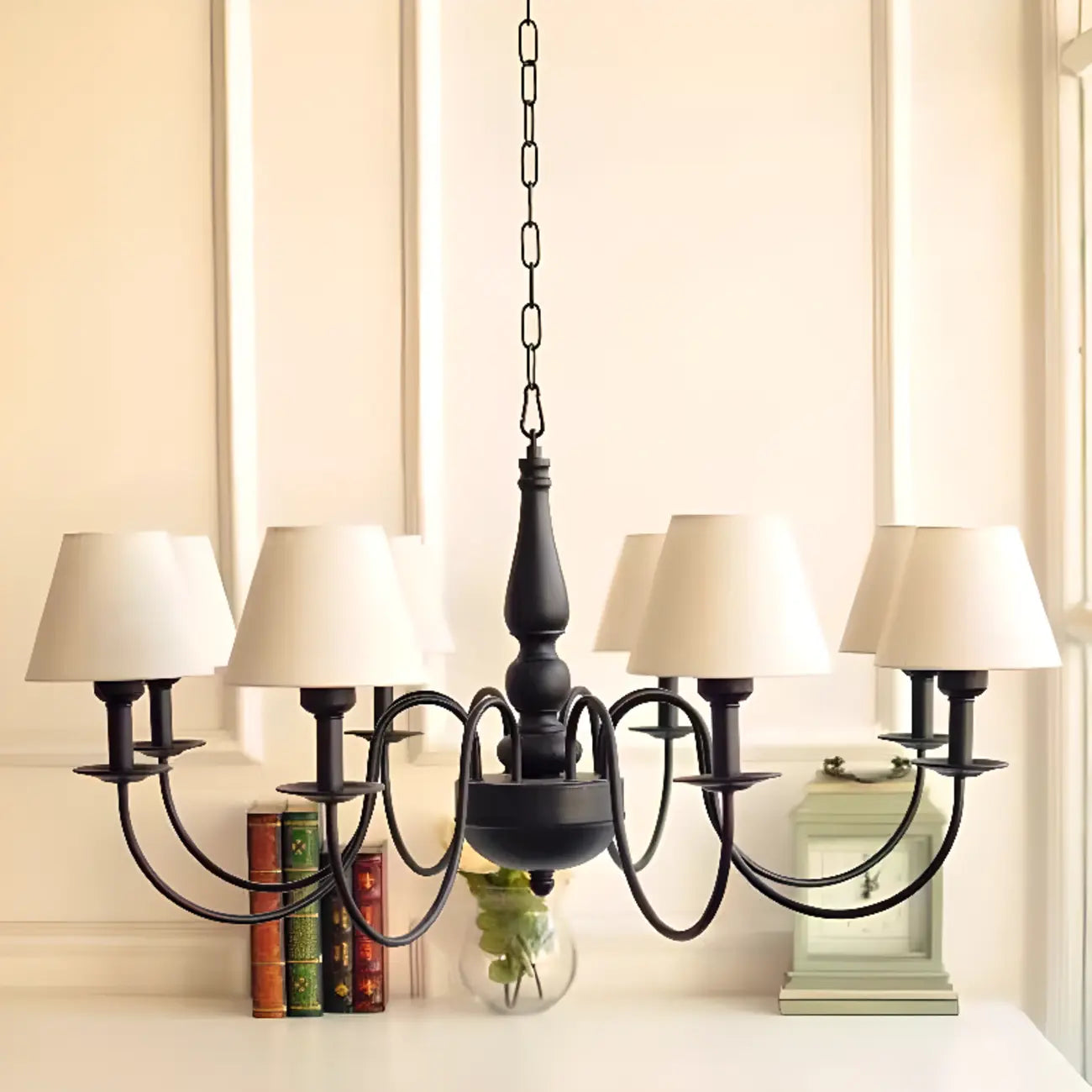 Lampadario 3-8 luci moderno classico in metallo e tessuto