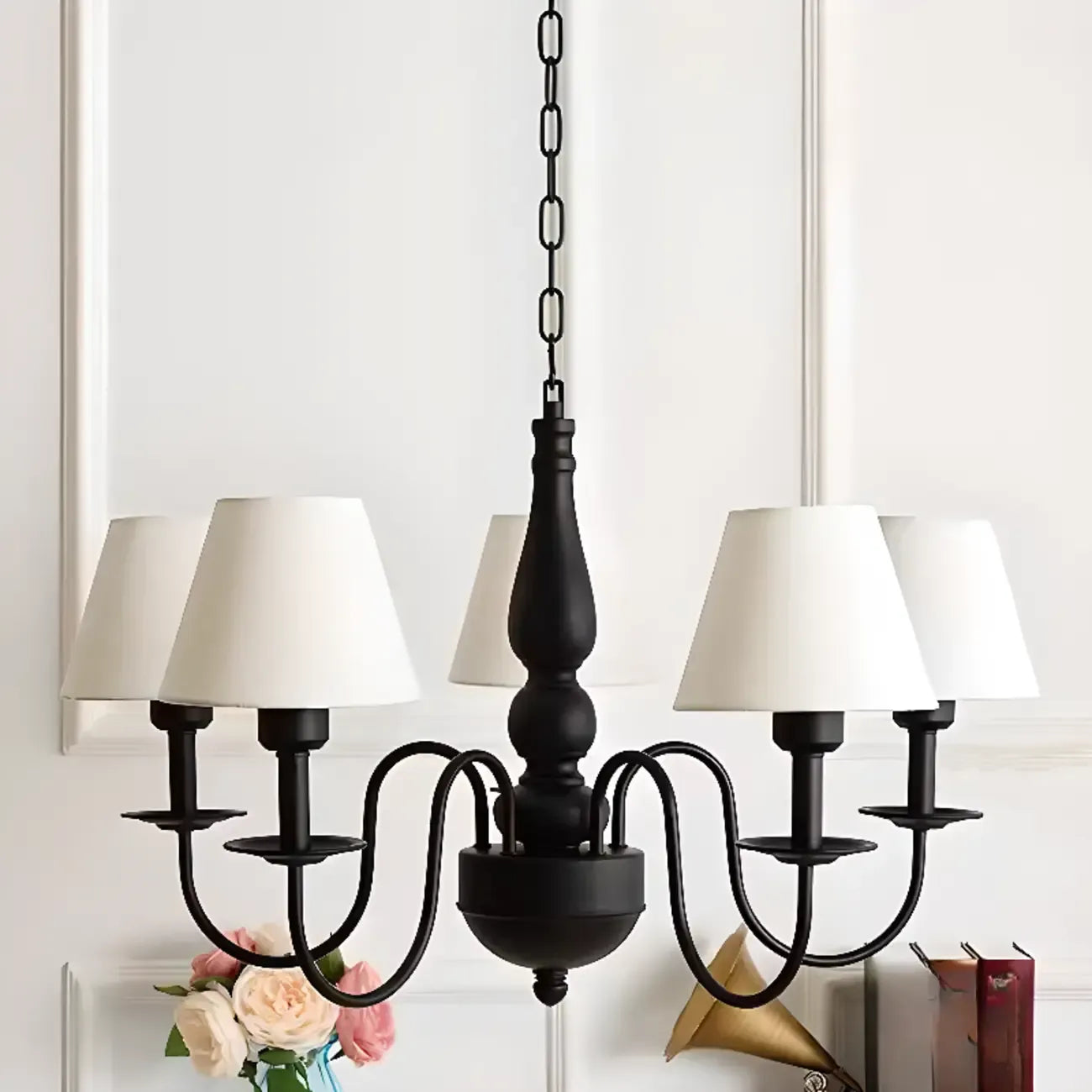 Lampadario 3-8 luci moderno classico in metallo e tessuto