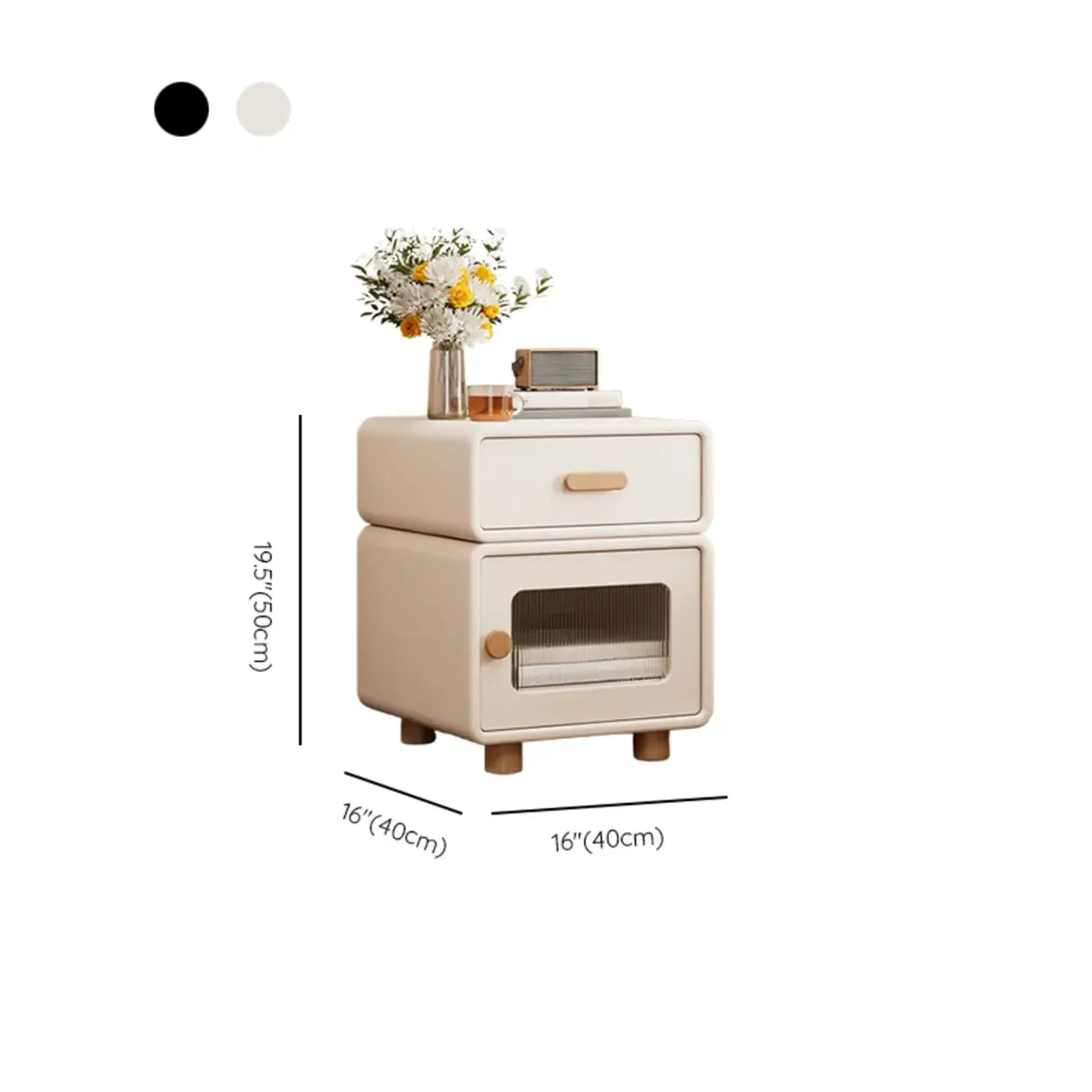 Table de chevet en bois crème aux bords lisses et résistants