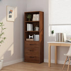 Bibliothèque verticale classique en bois marron à 3 tiroirs