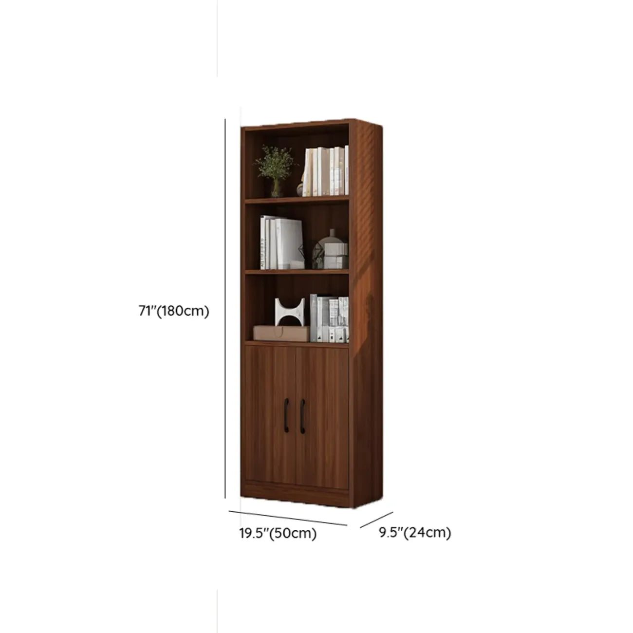 Bibliothèque verticale classique en bois marron à 3 tiroirs