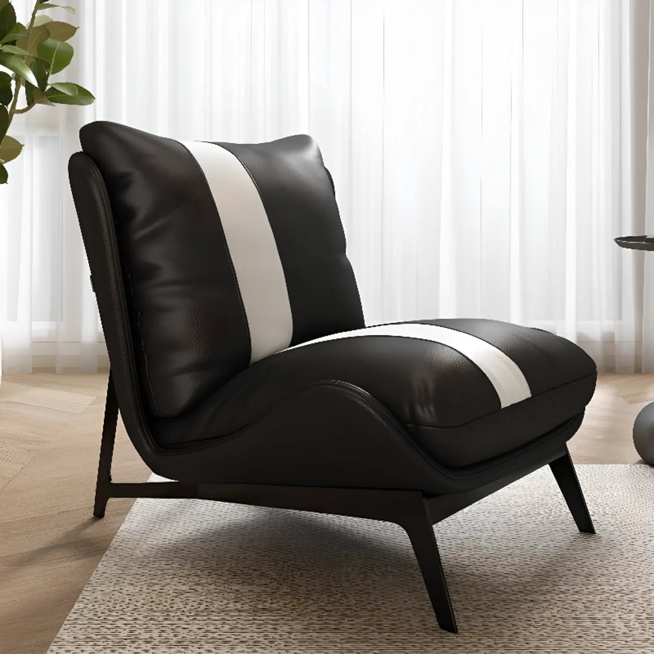Fauteuil d'appoint moderne en cuir rayé résistant aux chats