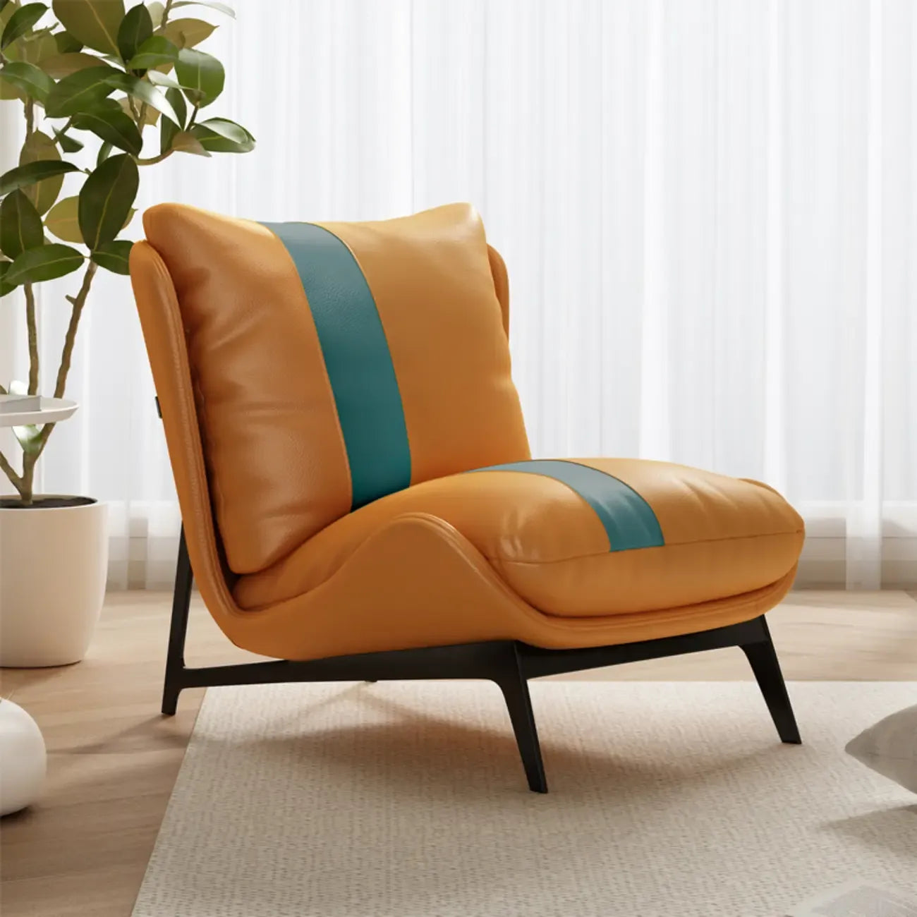 Fauteuil d'appoint moderne en cuir rayé résistant aux chats