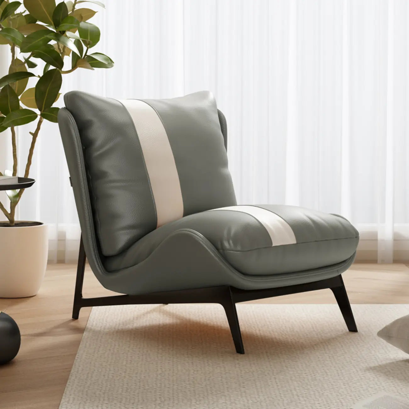 Fauteuil d'appoint moderne en cuir rayé résistant aux chats