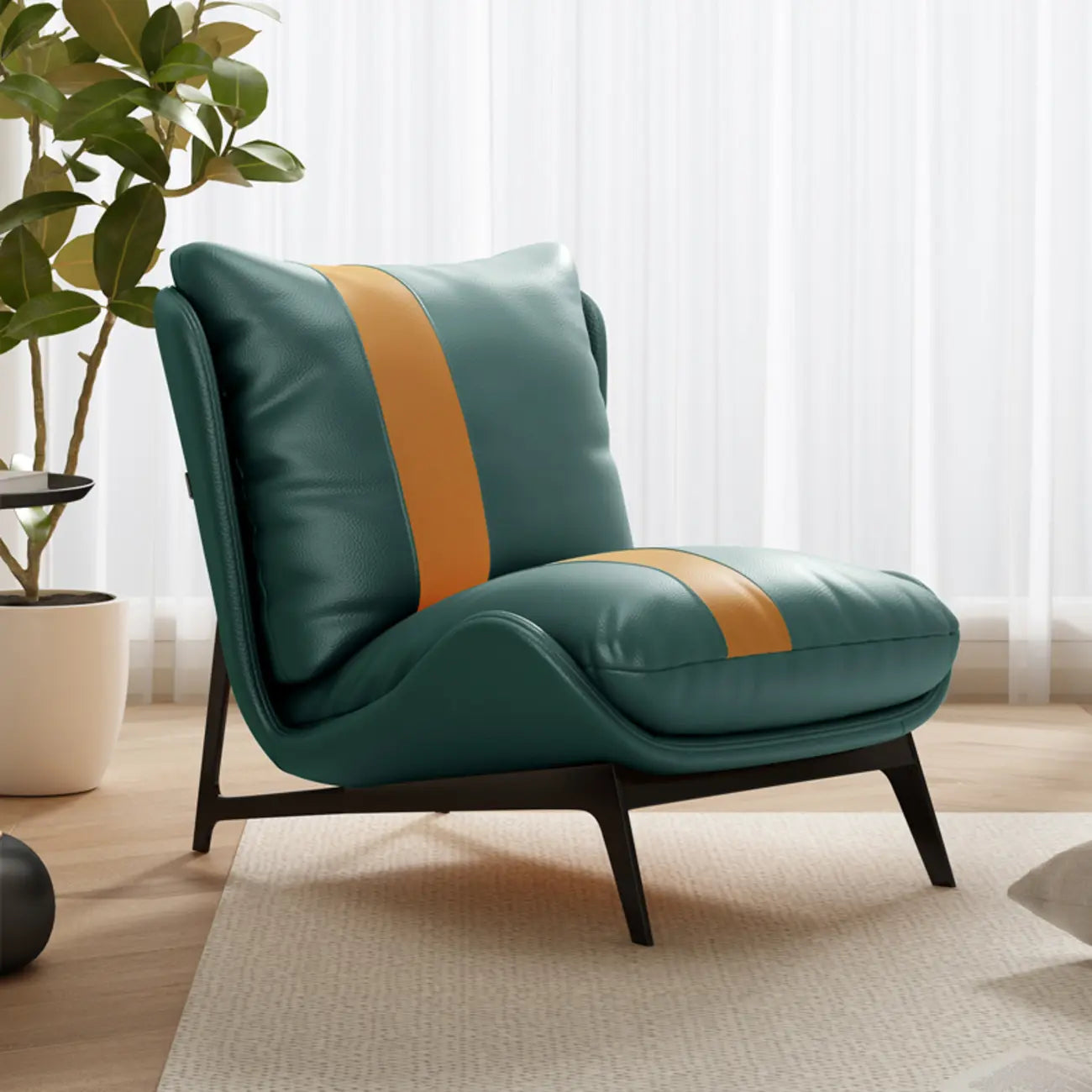 Fauteuil d'appoint moderne en cuir rayé résistant aux chats