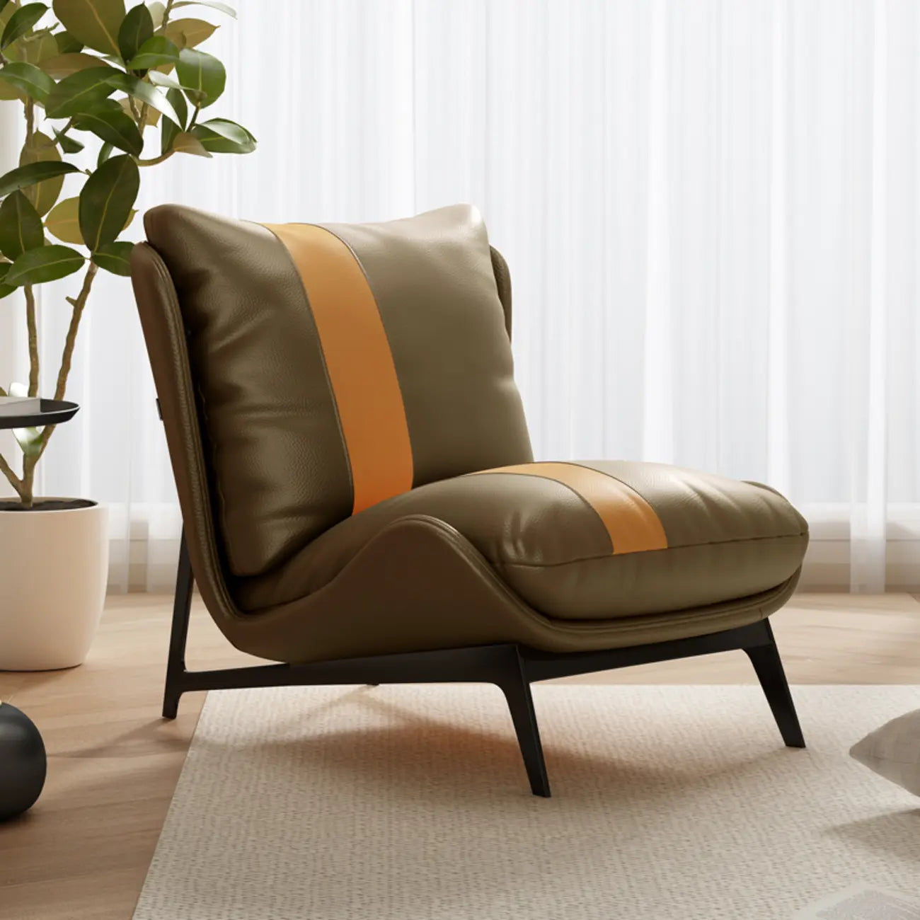 Fauteuil d'appoint moderne en cuir rayé résistant aux chats